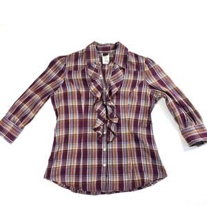 Bila Red Plaid Ruffle Pearl Snap Western Shirt Size S